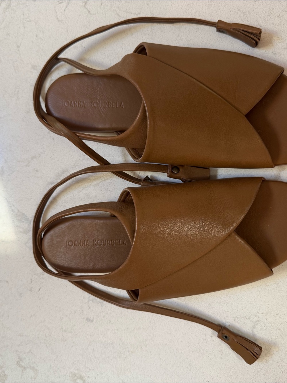 Joanna Kourbela Brown Leather Slingback Sandals